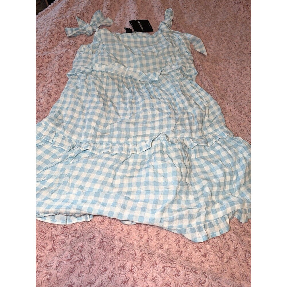 Forever 21 blue White Gingham Plaid Checker Halter Tie mini dress NWT Small
